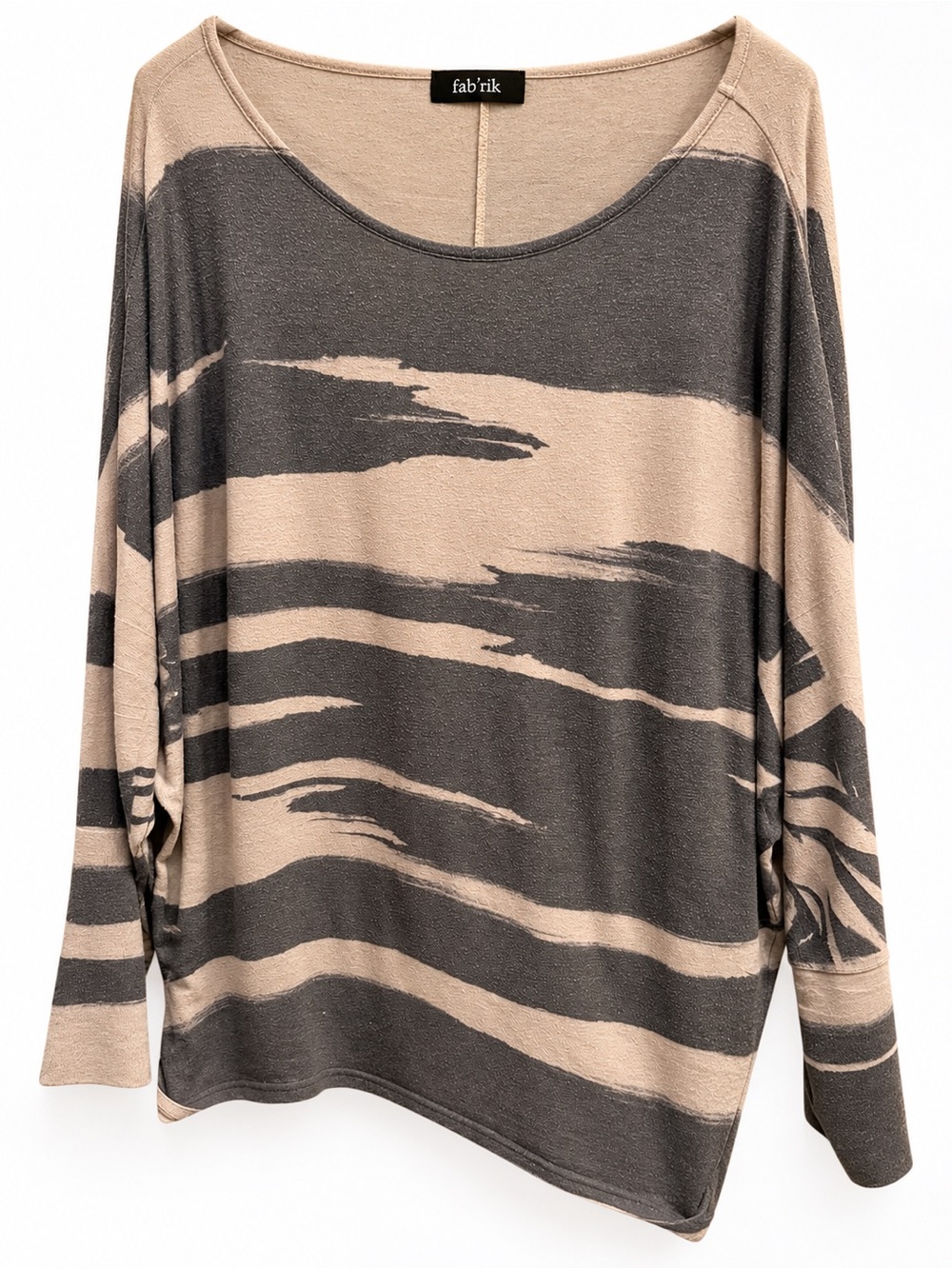 fab'rik Taupe and Charcoal Abstract Stripe Long Sleeve Top